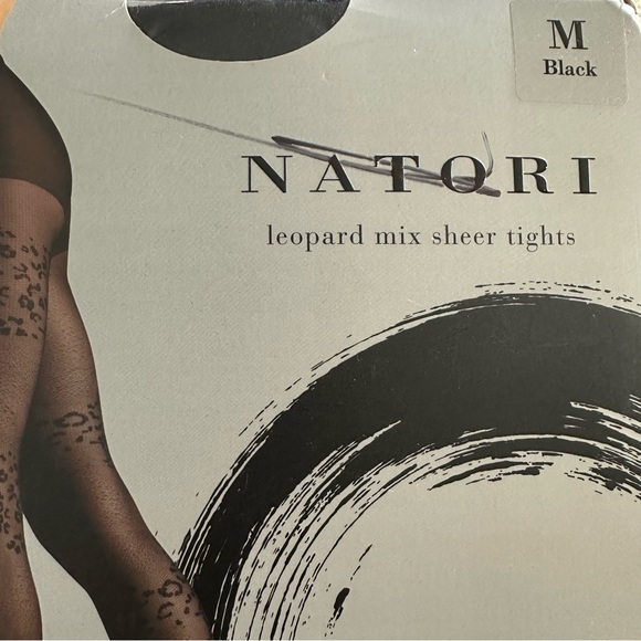 Natori Leopard Mix Sheer Tights‎ Black Pantyhose Pattern Hosiery Black NEW - Picture 6 of 11